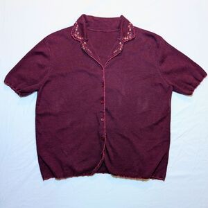 Burgundy Floral Embroidered Cardigan